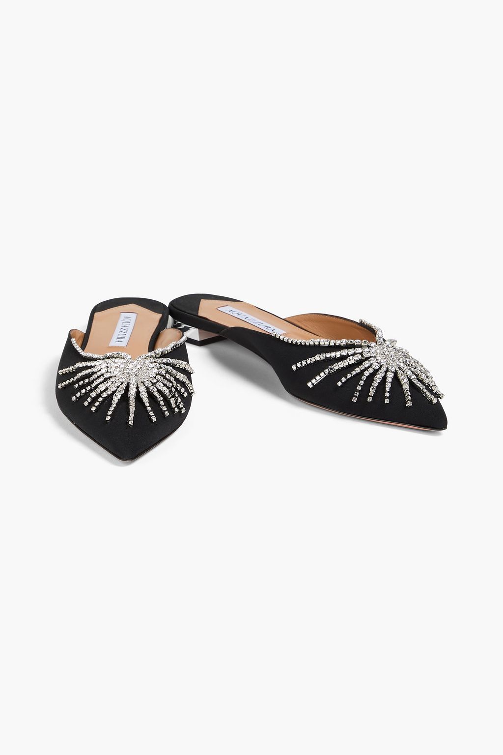 AQUAZZURA Sunshine crystal-embellished satin point-toe flats