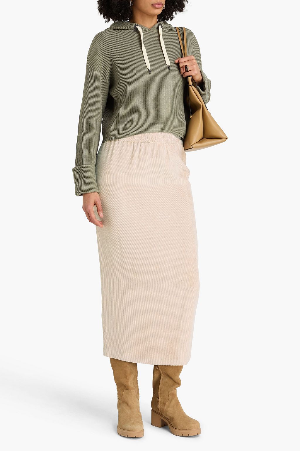 BRUNELLO CUCINELLI تنورة متوسطة الطول من المخمل المضلّع