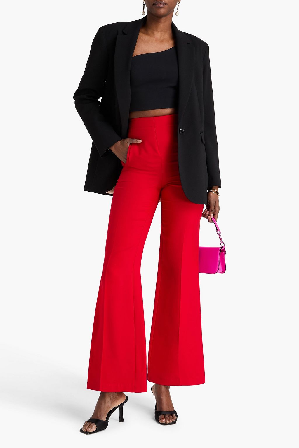 ROLAND MOURET Wool and silk-blend crepe wide-leg pants