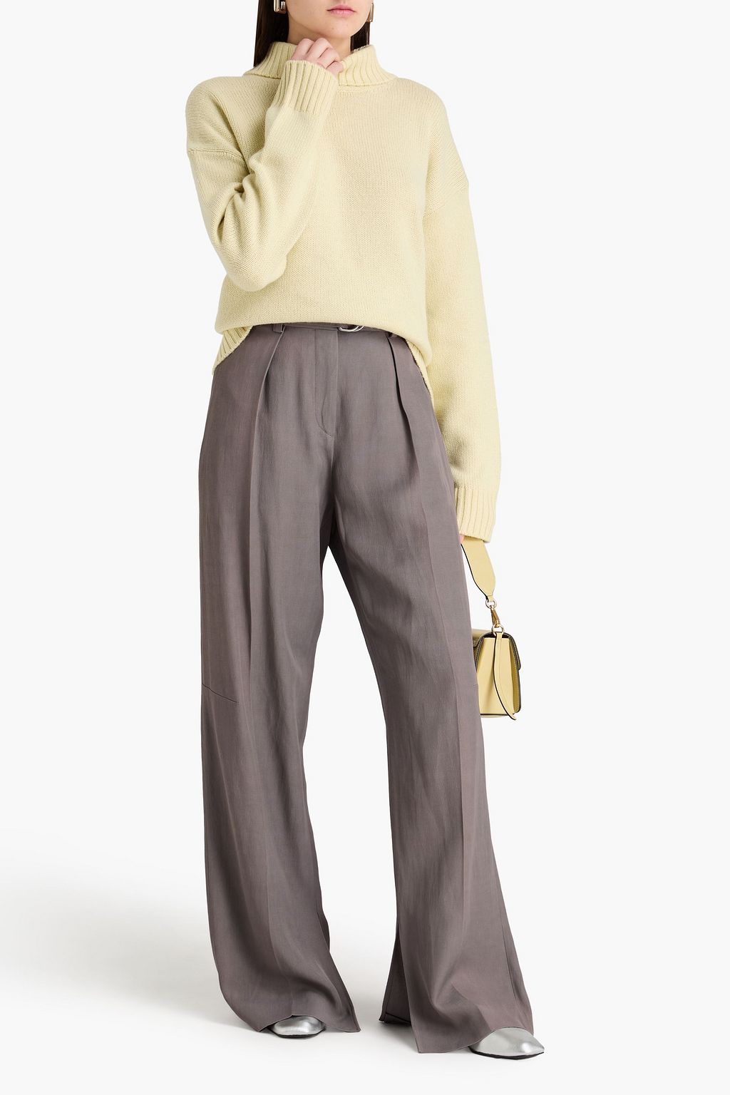 JIL SANDER Belted pleated canvas straight-leg pants