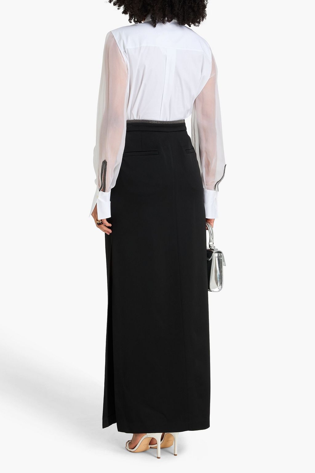 BRUNELLO CUCINELLI Bead-embellished satin-crepe maxi skirt