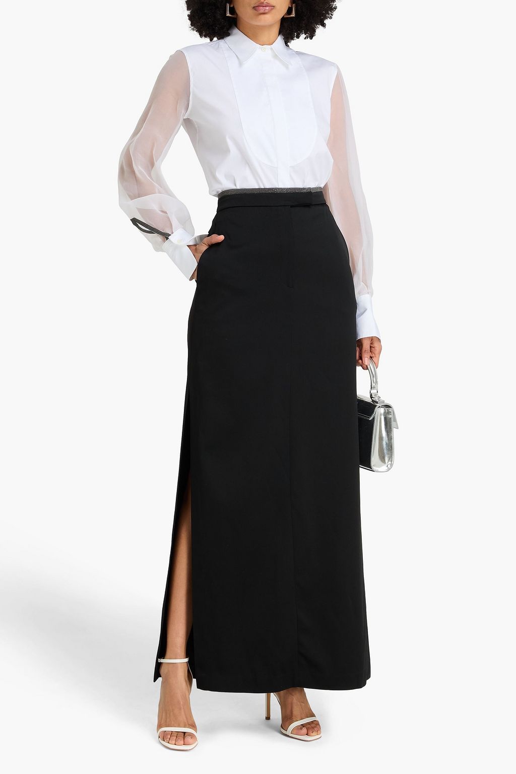 BRUNELLO CUCINELLI Bead-embellished satin-crepe maxi skirt
