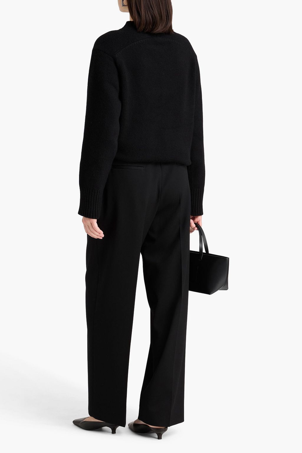 JIL SANDER بنطال قصير بأرجل مستقيمة من صوف غران دو بودر مع كسرات وحزام