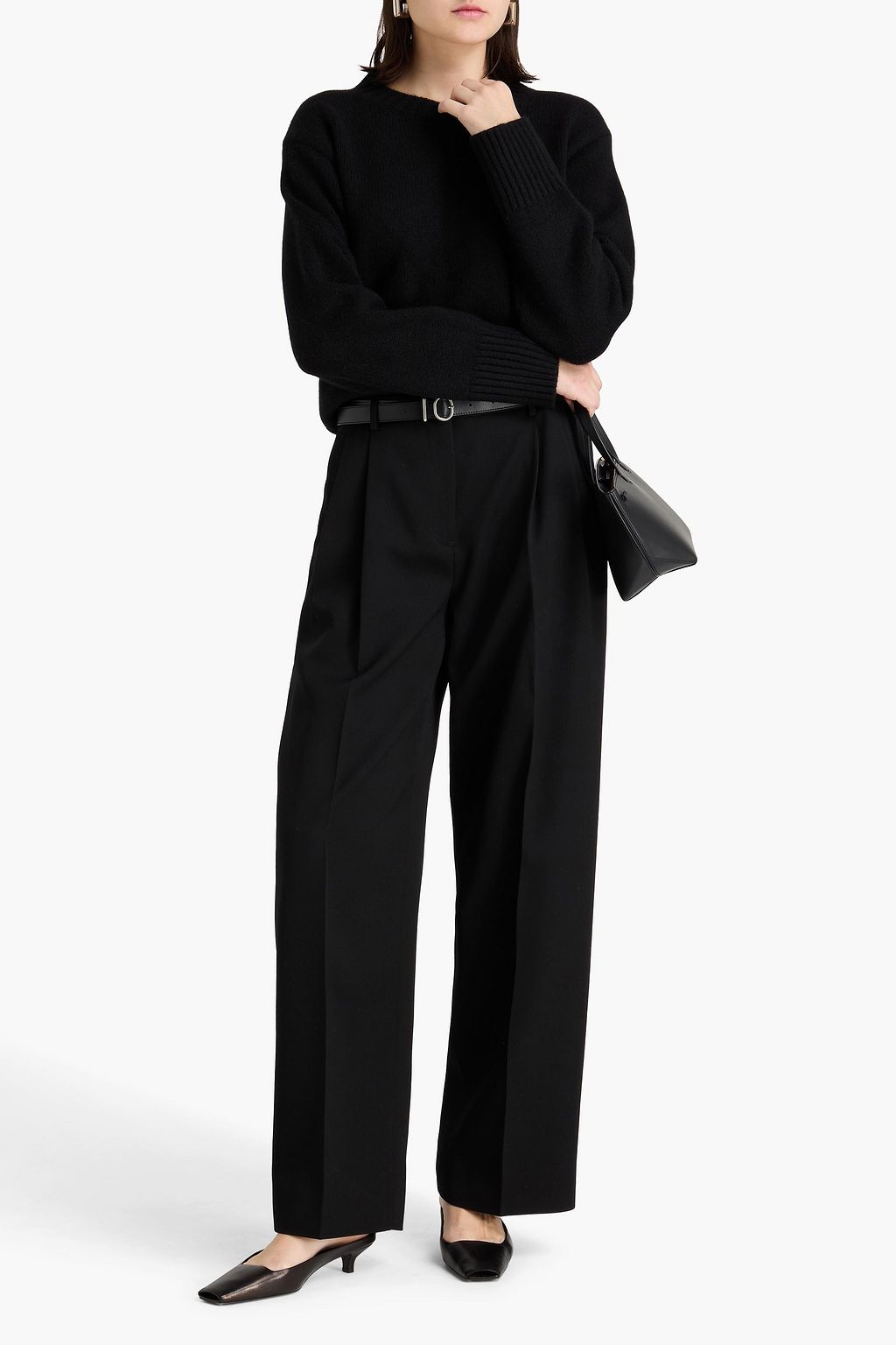 JIL SANDER بنطال قصير بأرجل مستقيمة من صوف غران دو بودر مع كسرات وحزام