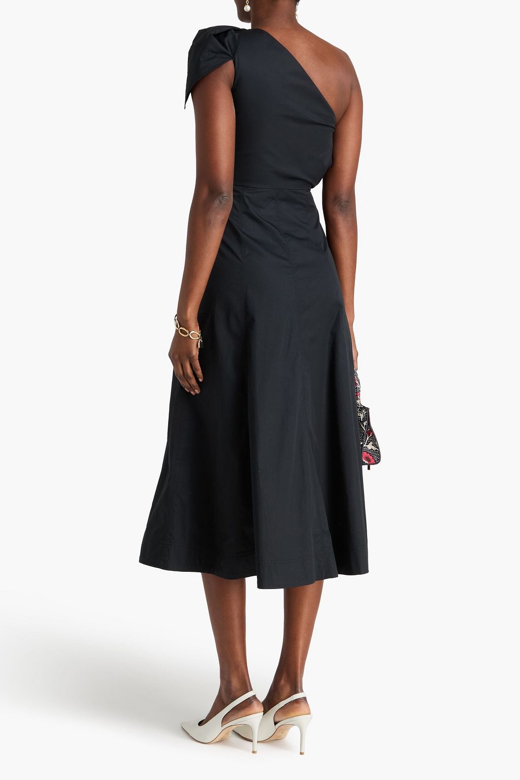 ROLAND MOURET One-shoulder cotton-poplin midi dress