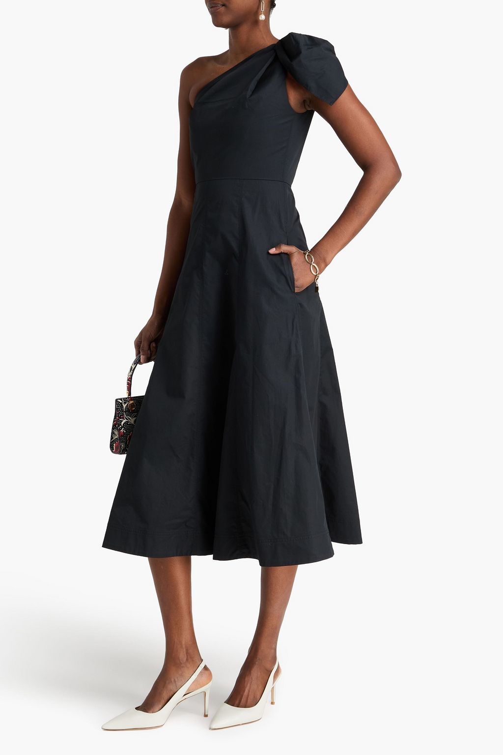 ROLAND MOURET One-shoulder cotton-poplin midi dress