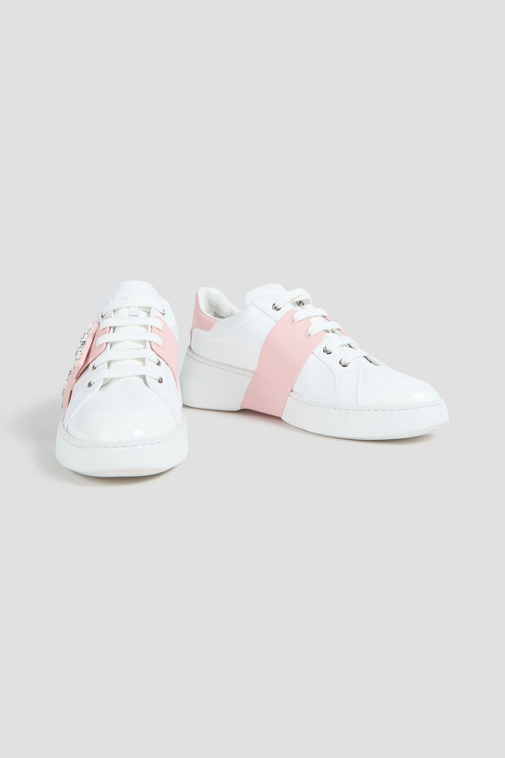 ROGER VIVIER Viv Skate embellished two-tone leather sneakers