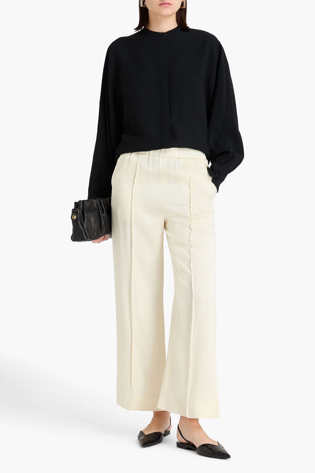 JIL SANDER بنطال بأرجل واسعة من ساتان كريب