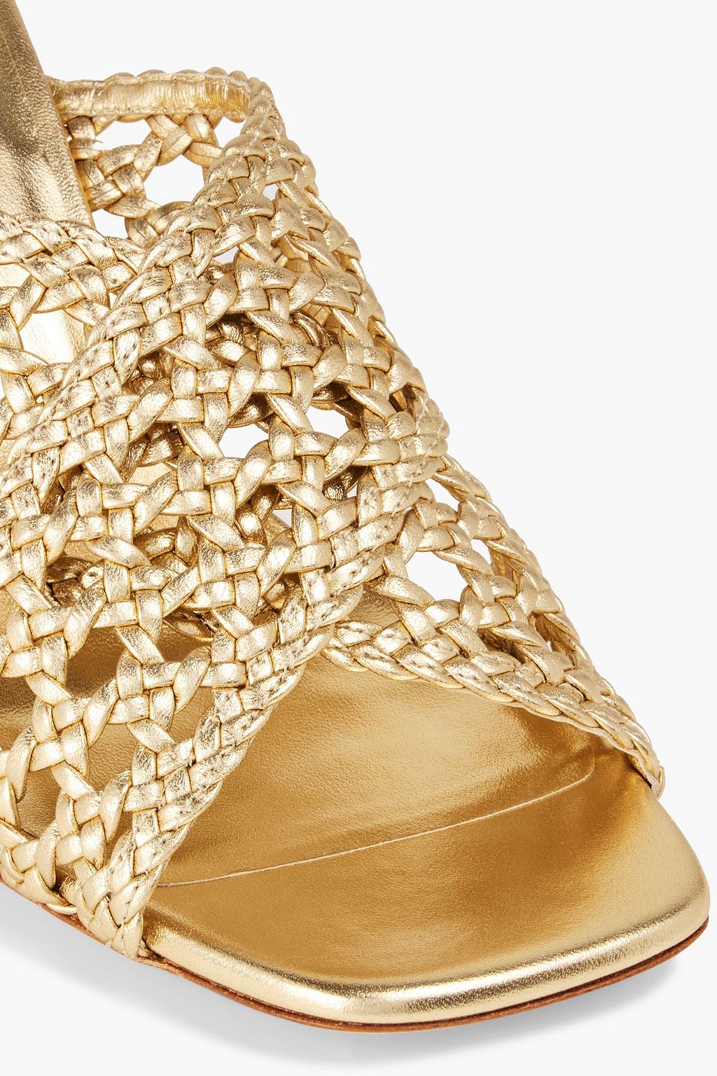 STUART WEITZMAN Thea 75 metallic woven leather mules