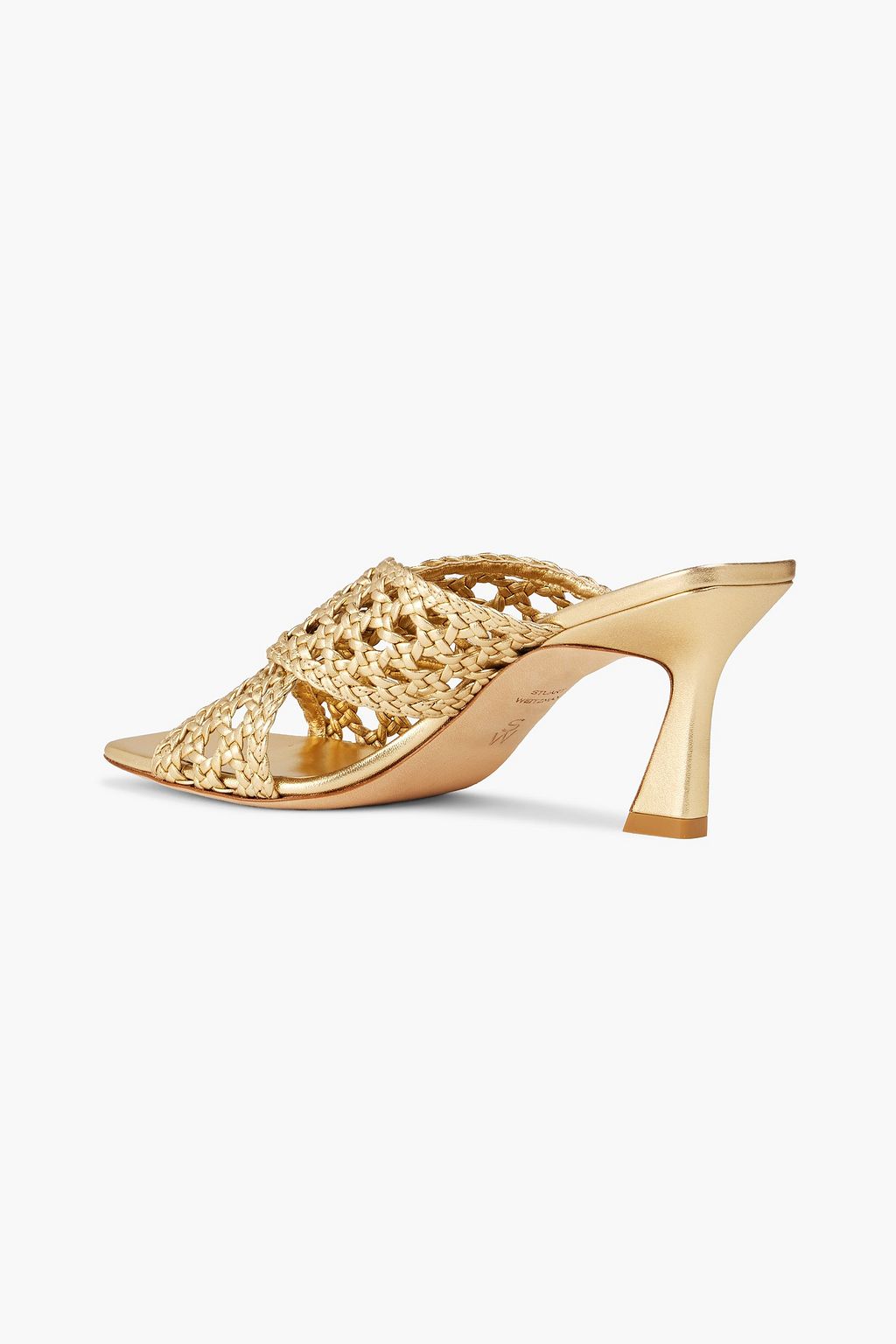 STUART WEITZMAN Thea 75 metallic woven leather mules