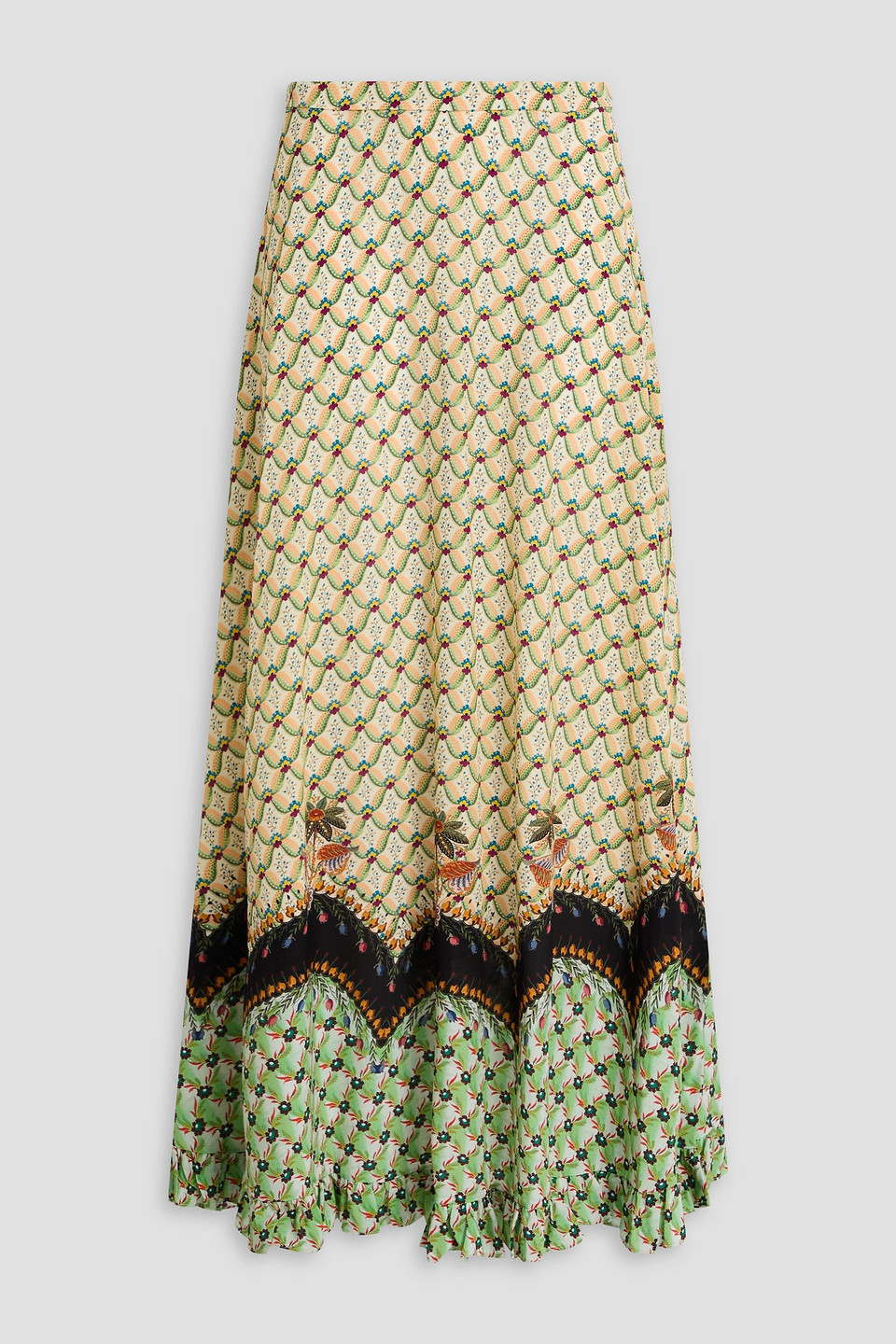 Etro Ruffled Printed Silk Crepe De Chine Maxi Skirt In Sand
