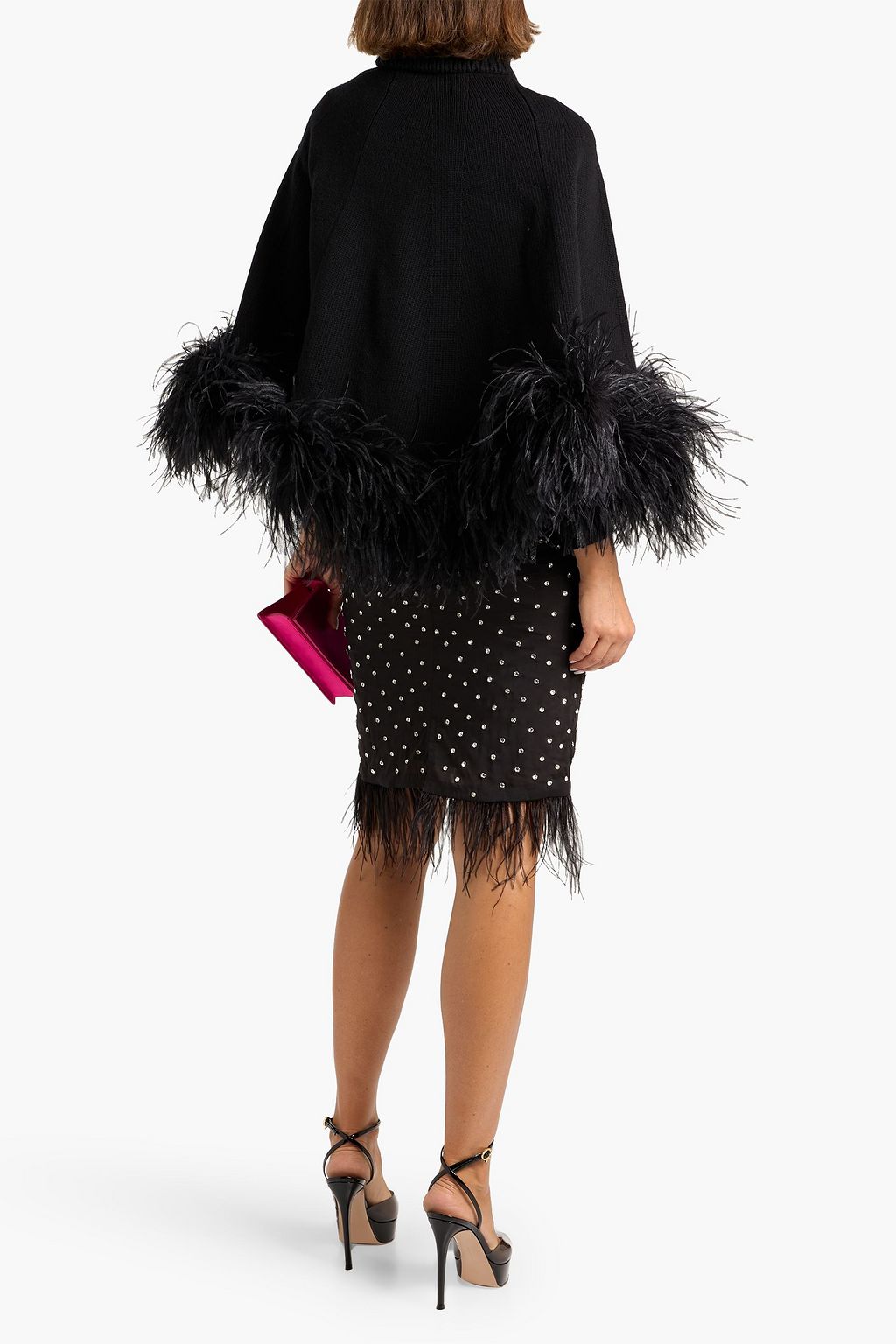 VALENTINO GARAVANI Feather-embellished wool poncho
