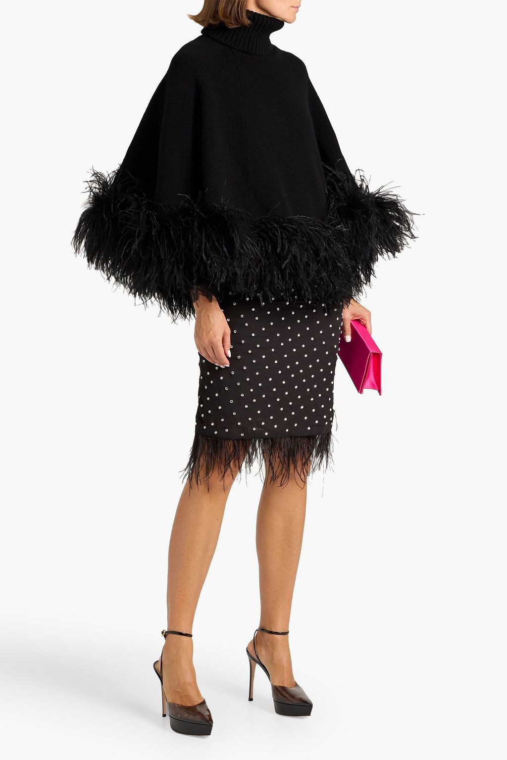 VALENTINO GARAVANI Feather-embellished wool poncho