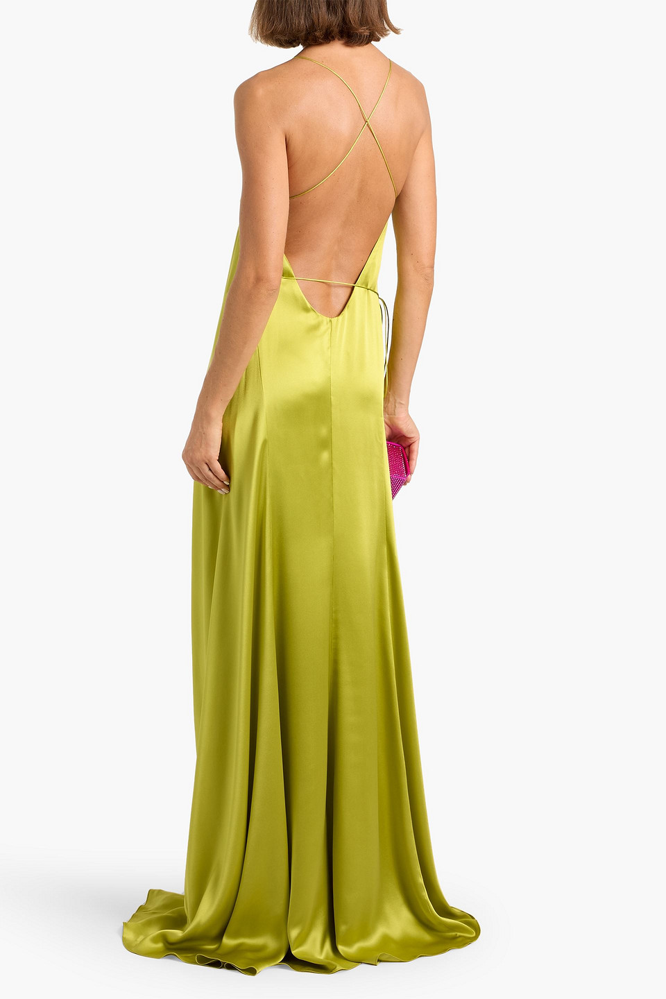 Michelle Mason Silk-satin Wrap Gown In Green