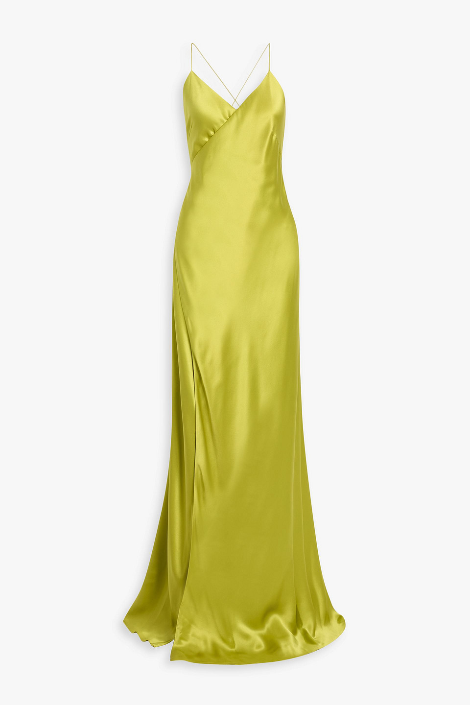 Michelle Mason Silk-satin Wrap Gown In Green