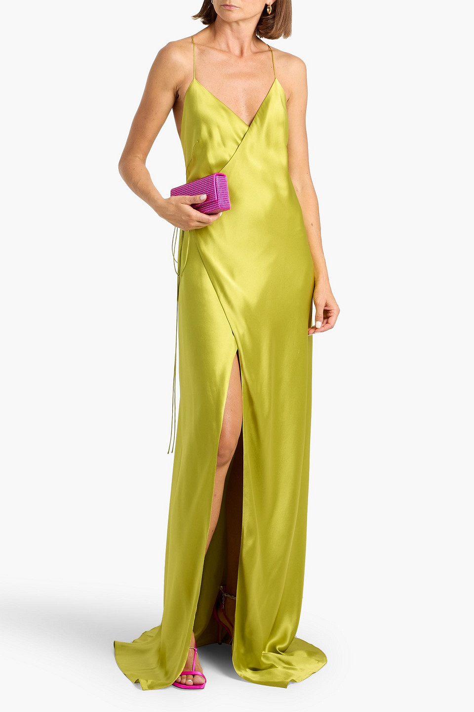Michelle Mason Silk-satin Wrap Gown In Green