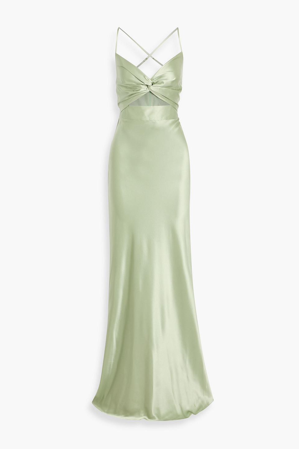 Michelle Mason Twisted Cutout Silk-satin Gown In Green