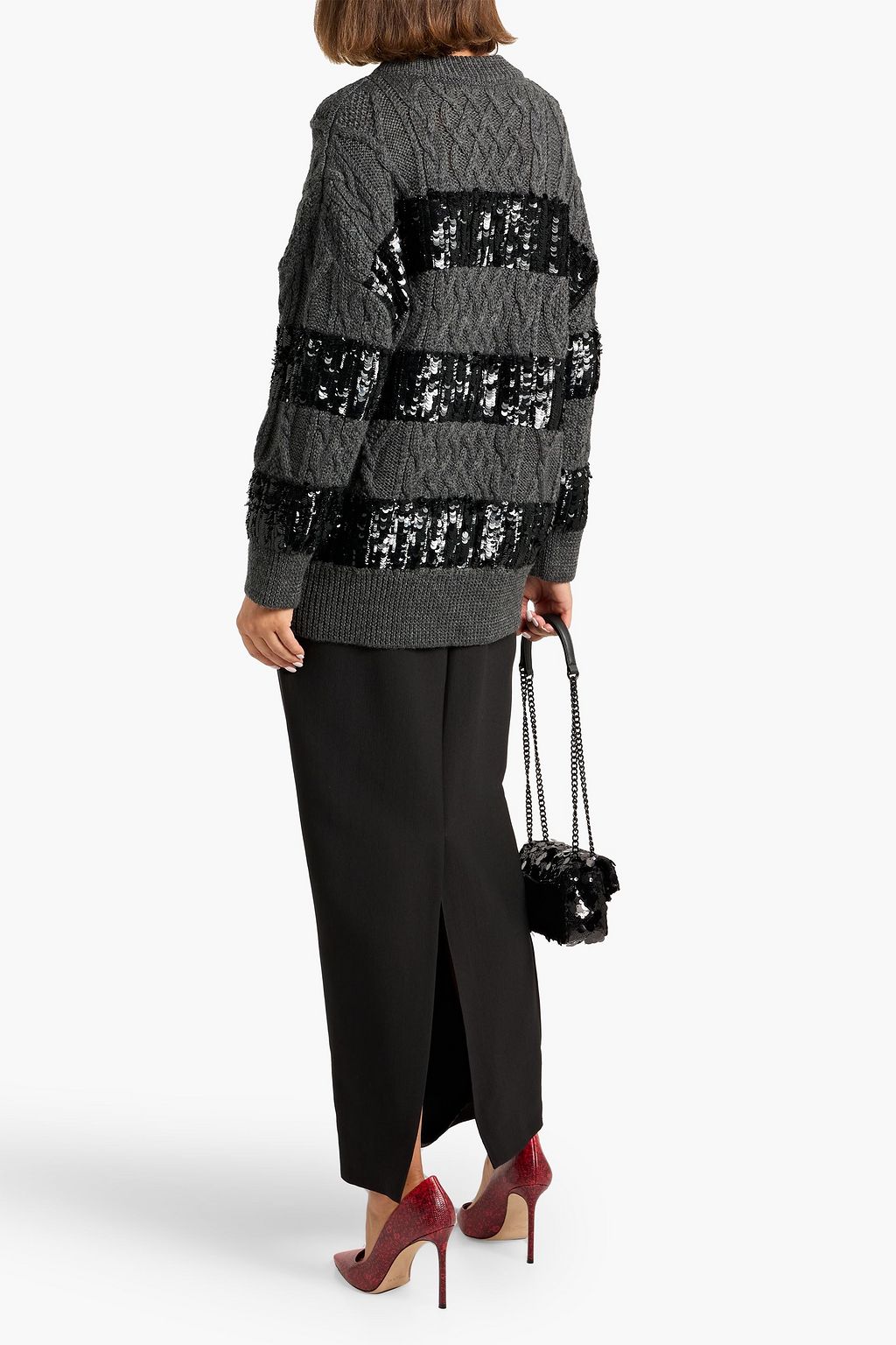 VALENTINO GARAVANI Sequin-embellished cable-knit wool sweater