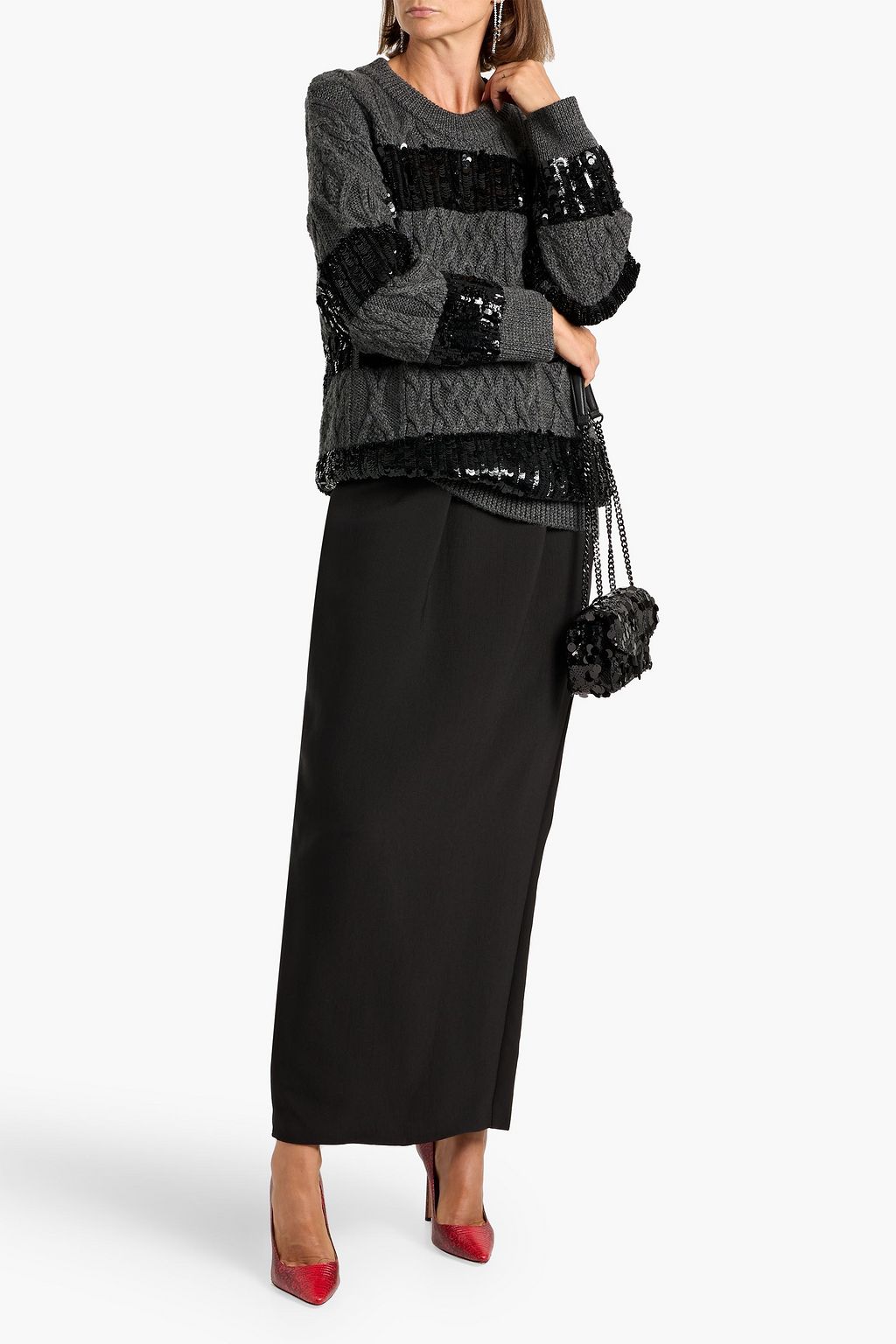 VALENTINO GARAVANI Sequin-embellished cable-knit wool sweater