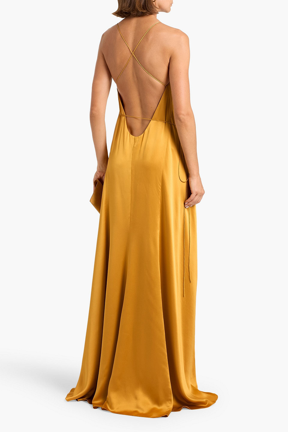 Michelle Mason Silk-satin Wrap Gown In Orange