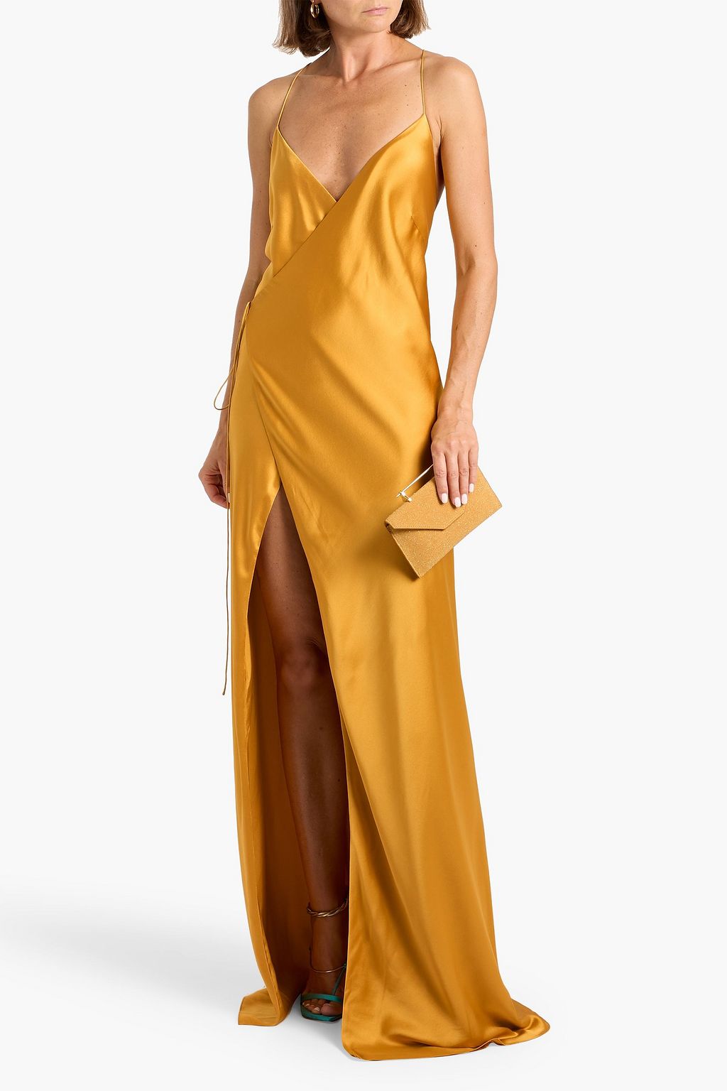 MICHELLE MASON Silk-satin wrap gown