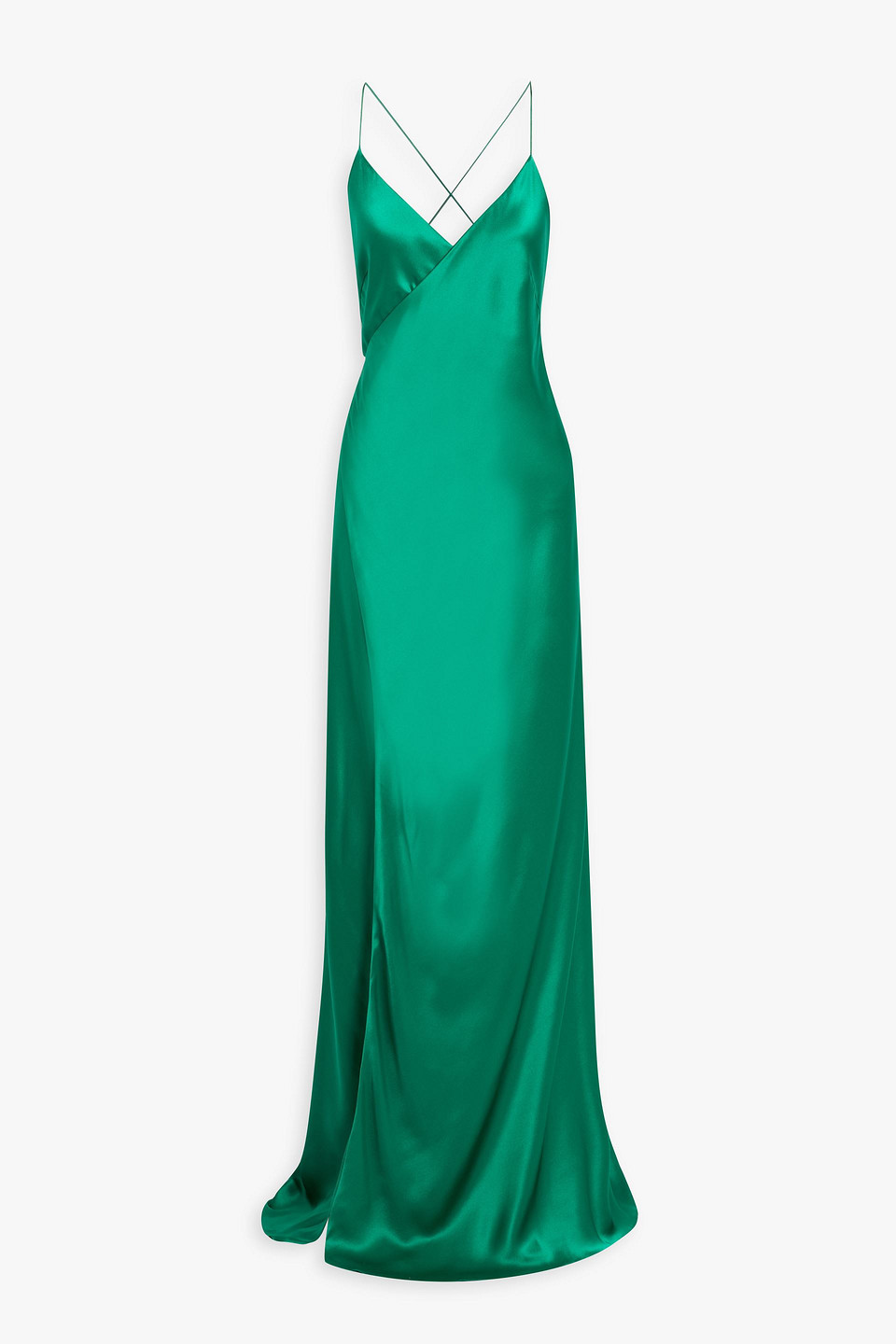 Michelle Mason Silk-satin Wrap Gown In Green