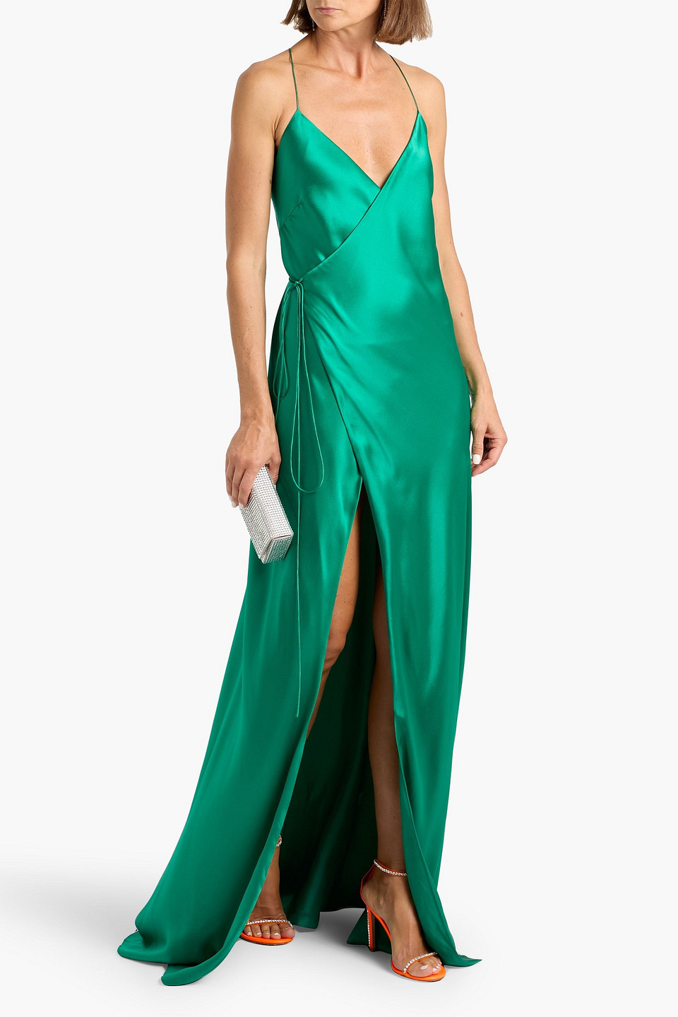 Michelle Mason Silk-satin Wrap Gown In Green