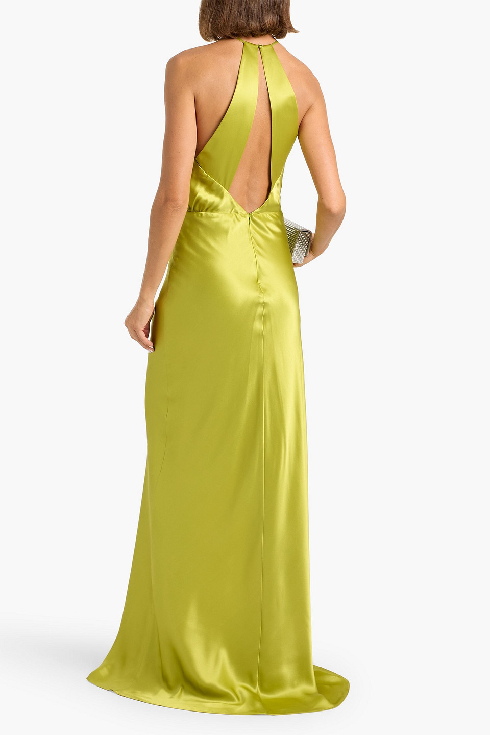 Michelle Mason Draped Cutout Silk-satin Gown In Green