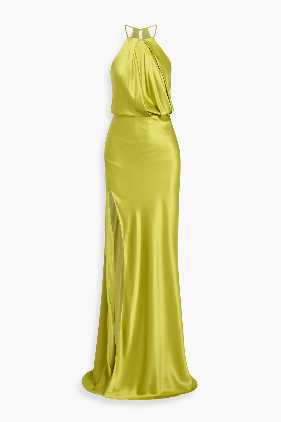 Michelle Mason Draped Cutout Silk-satin Gown In Green