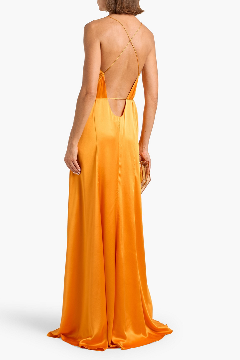 Michelle Mason Silk-satin Wrap Gown In Orange