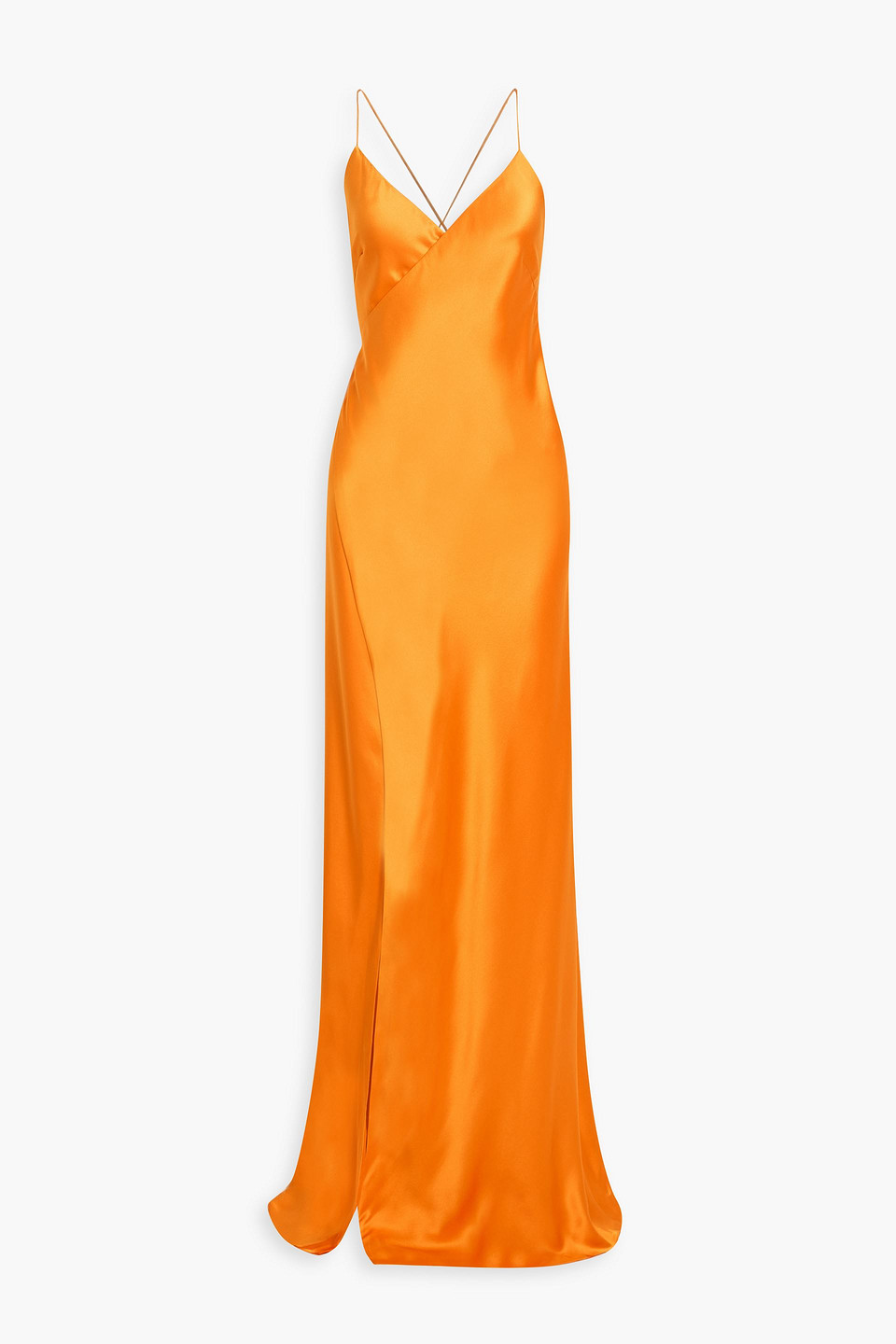 Michelle Mason Silk-satin Wrap Gown In Orange