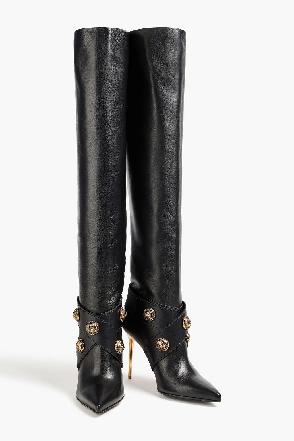 BALMAIN Alma embellished leather over-the-knee boots
