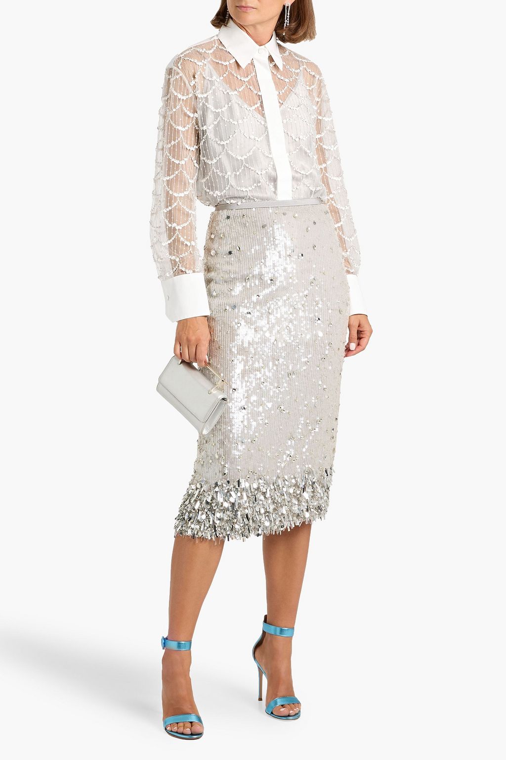 VALENTINO GARAVANI Embellished tulle midi skirt