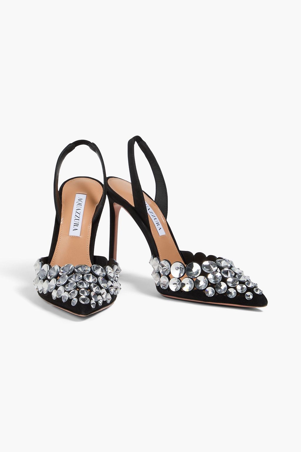 AQUAZZURA Crystal-embellished suede slingback pumps