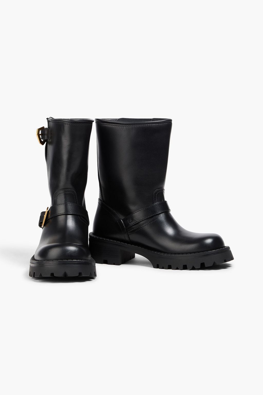 VERSACE بوت كومبات من الجلد مزوّد بإبزيم