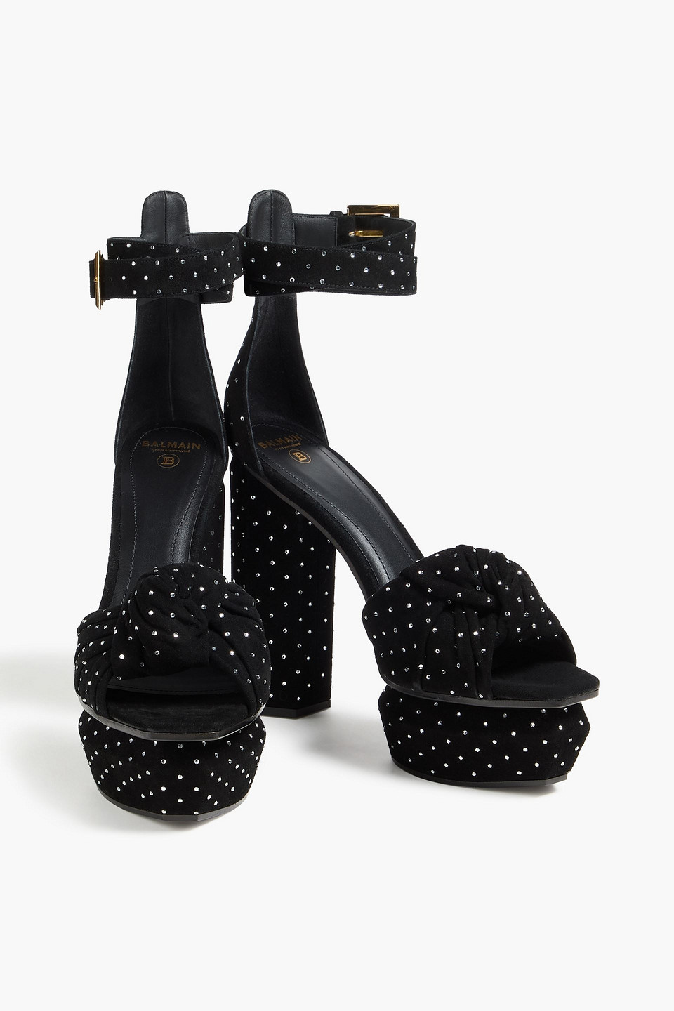  Balmain - Ava Embellished Suede Platform Sandals - Black - Eu 38.5 