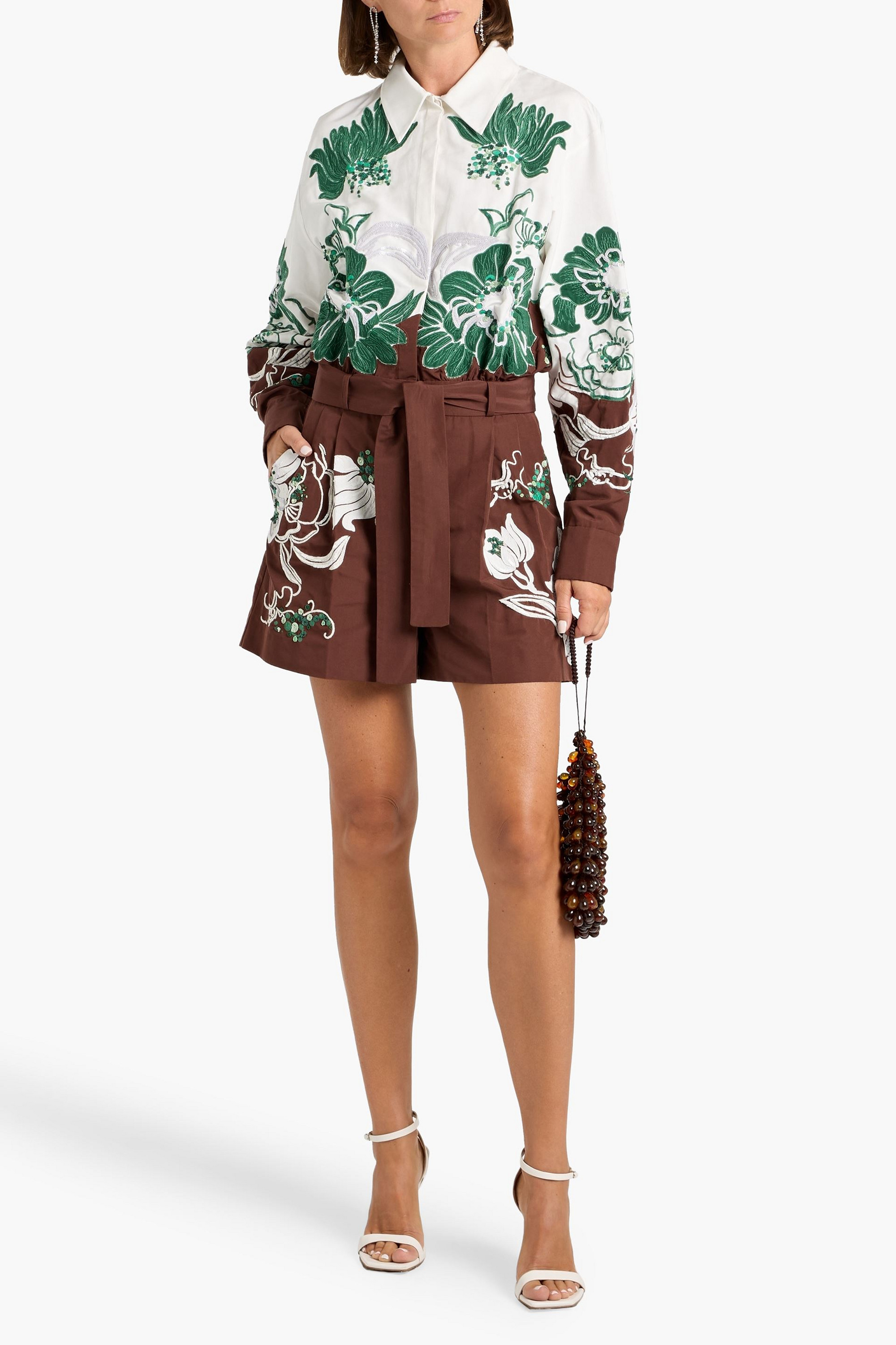 Valentino Garavani Embellished cotton-blend faille playsuit