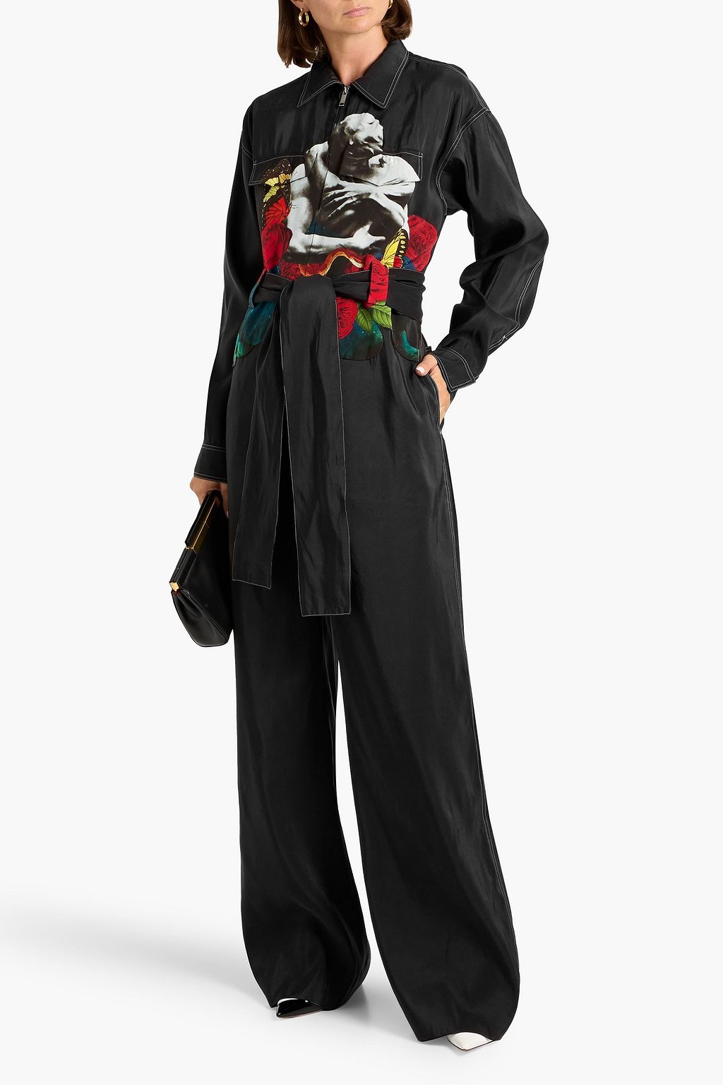 VALENTINO GARAVANI Belted printed silk jumpsuit