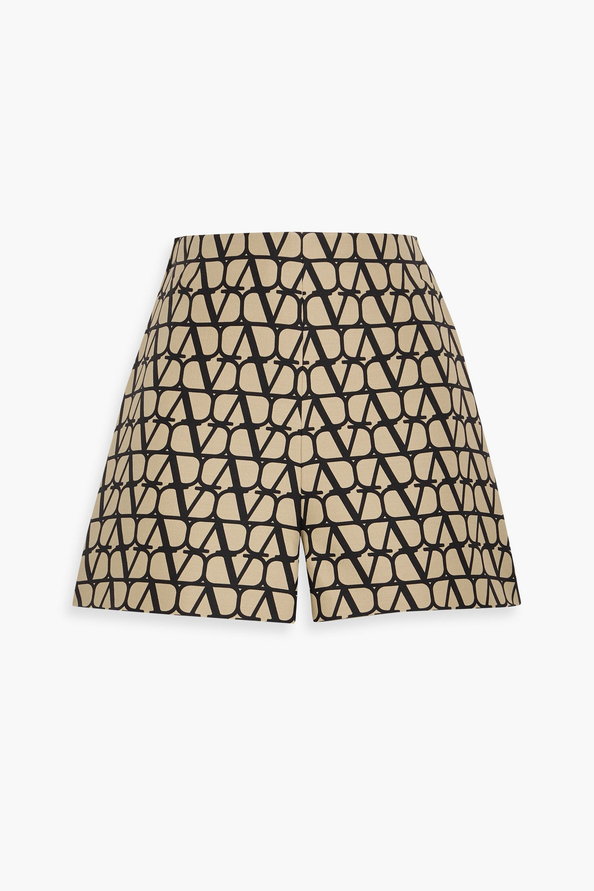Valentino Garavani Logo-print wool and silk-blend crepe shorts