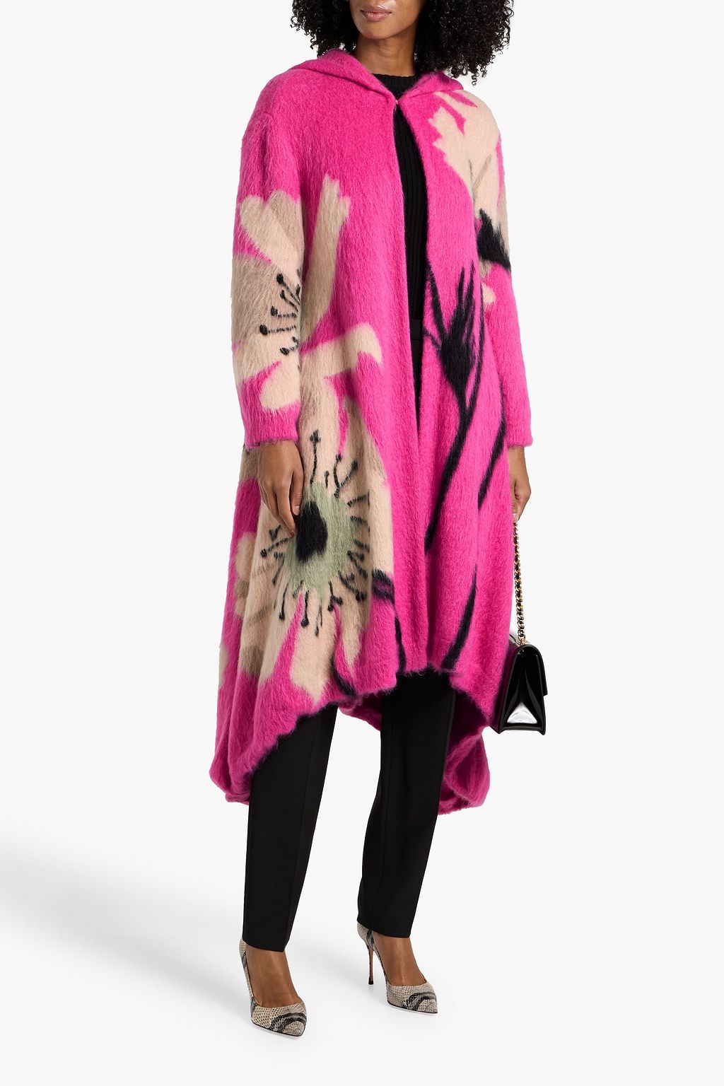 VALENTINO GARAVANI Jacquard-knit mohair-blend hooded coat