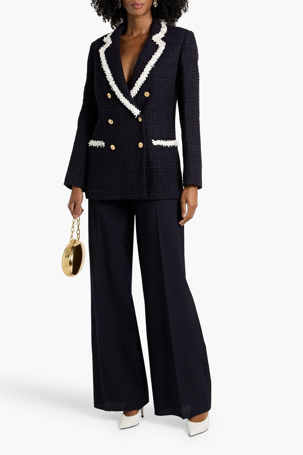 VALENTINO GARAVANI Double-breasted embellished tweed blazer