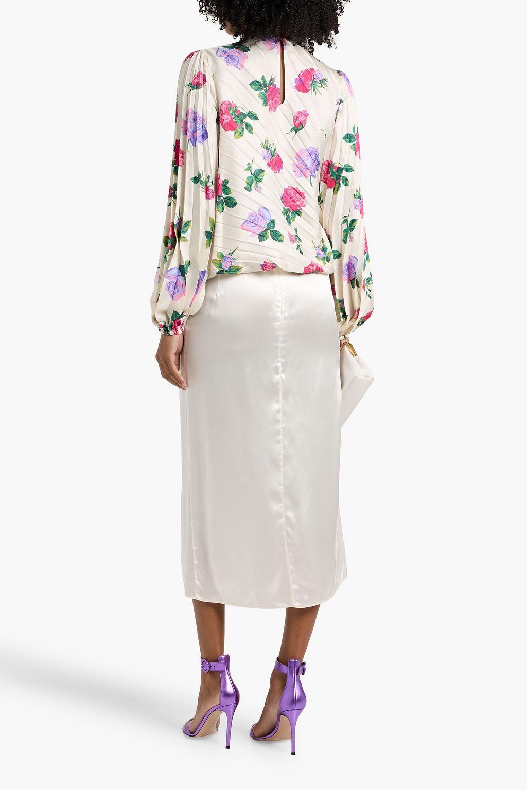 VALENTINO GARAVANI Pleated floral-print silk-twill blouse