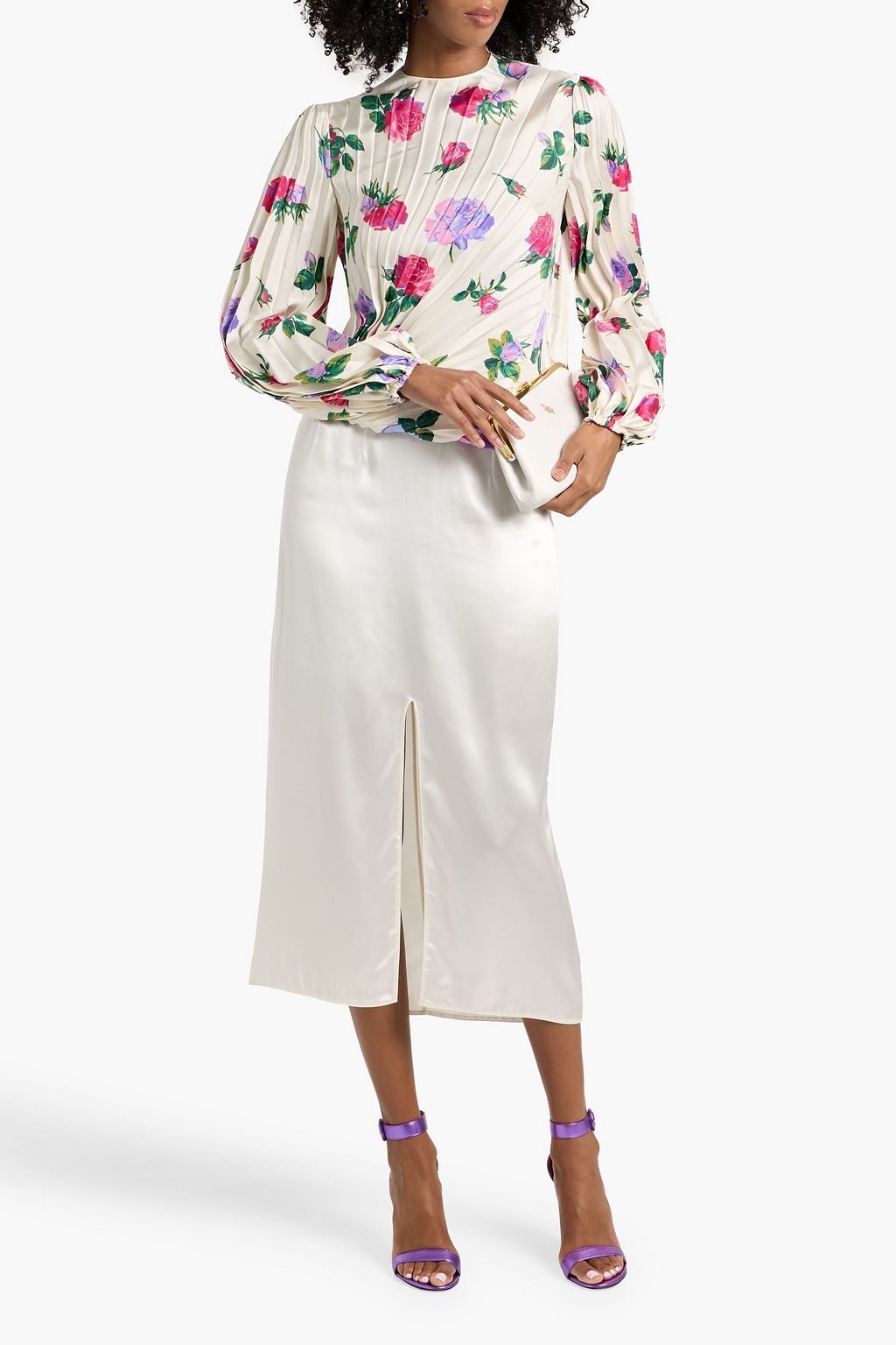 VALENTINO GARAVANI Pleated floral-print silk-twill blouse