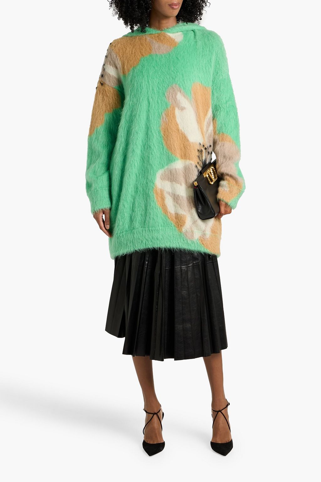 VALENTINO GARAVANI Oversized jacquard-knit mohair-blend hoodie