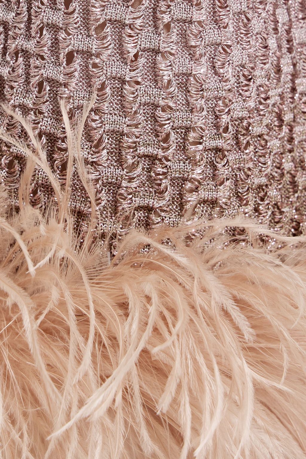 VALENTINO GARAVANI Feather-embellished metallic crochet-knit flared pants