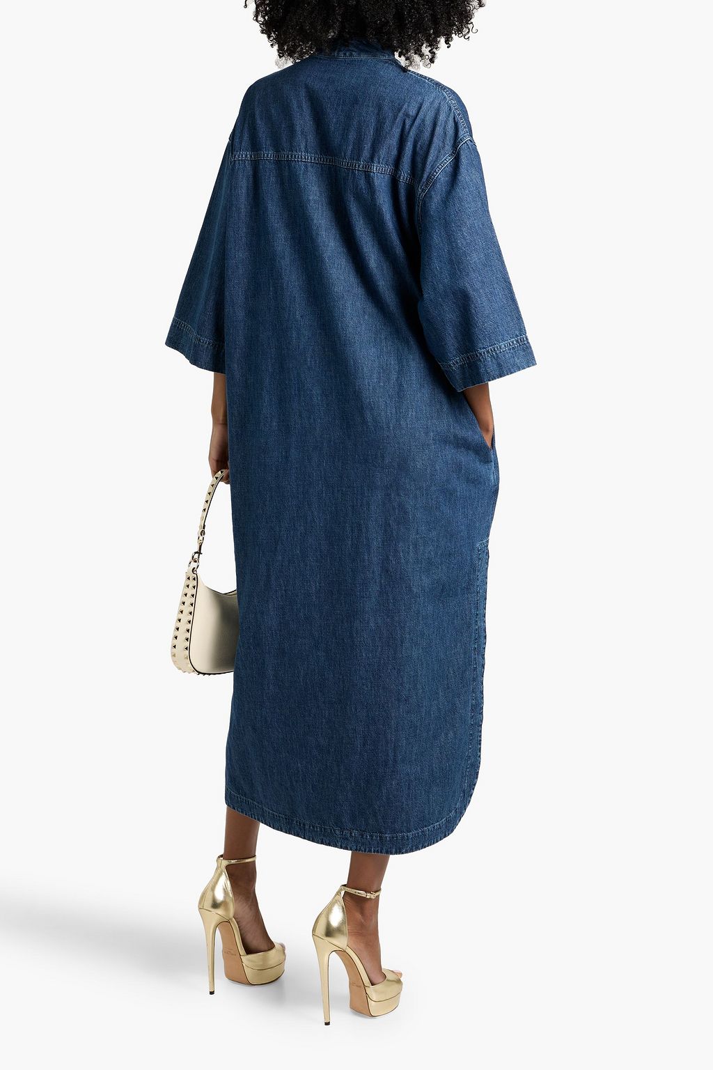 VALENTINO GARAVANI Embellished denim midi dress