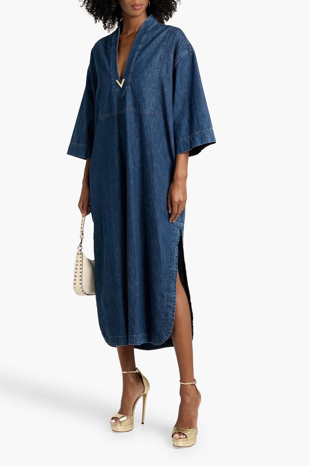 VALENTINO GARAVANI Embellished denim midi dress