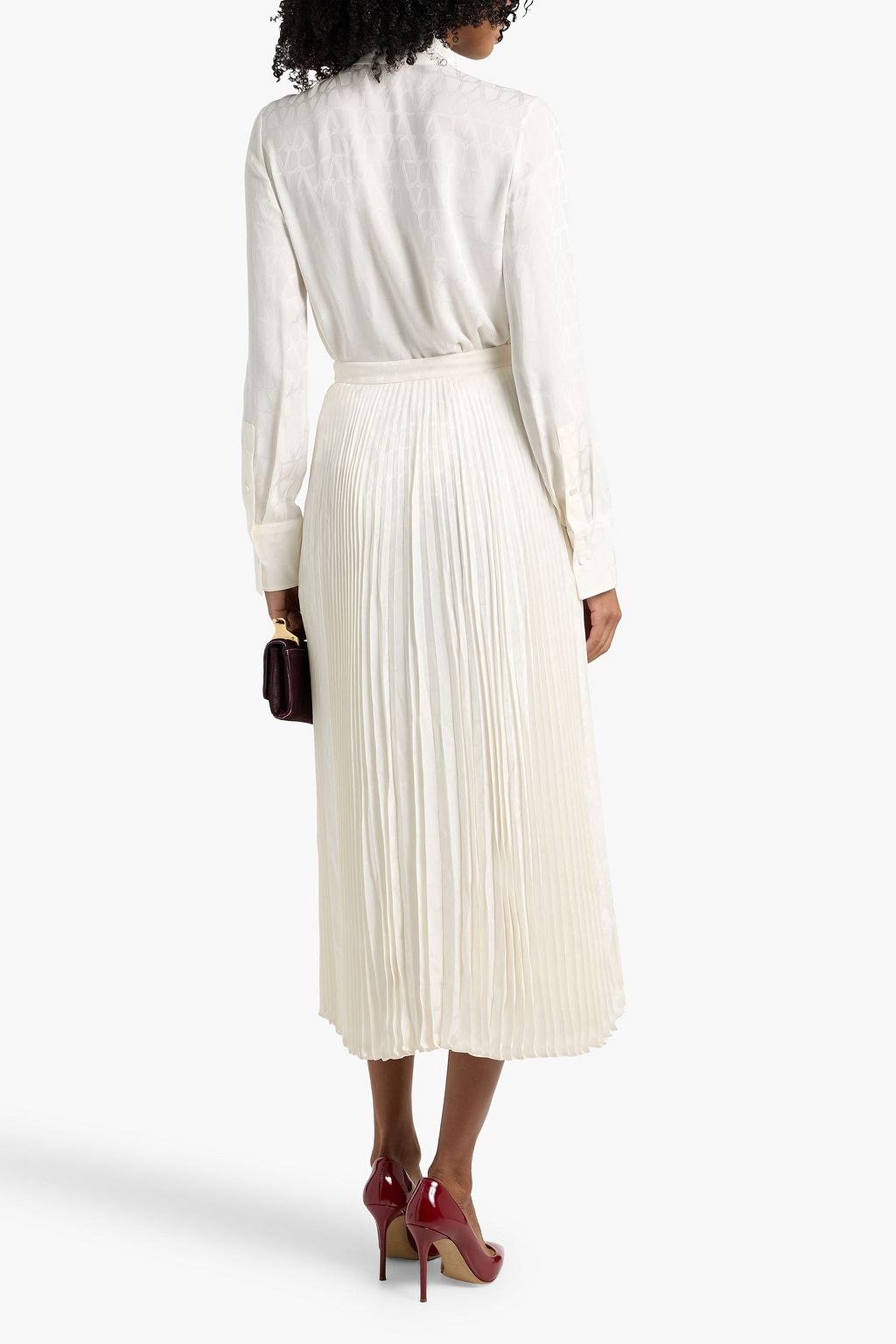 VALENTINO GARAVANI Pleated silk-jacquard midi skirt