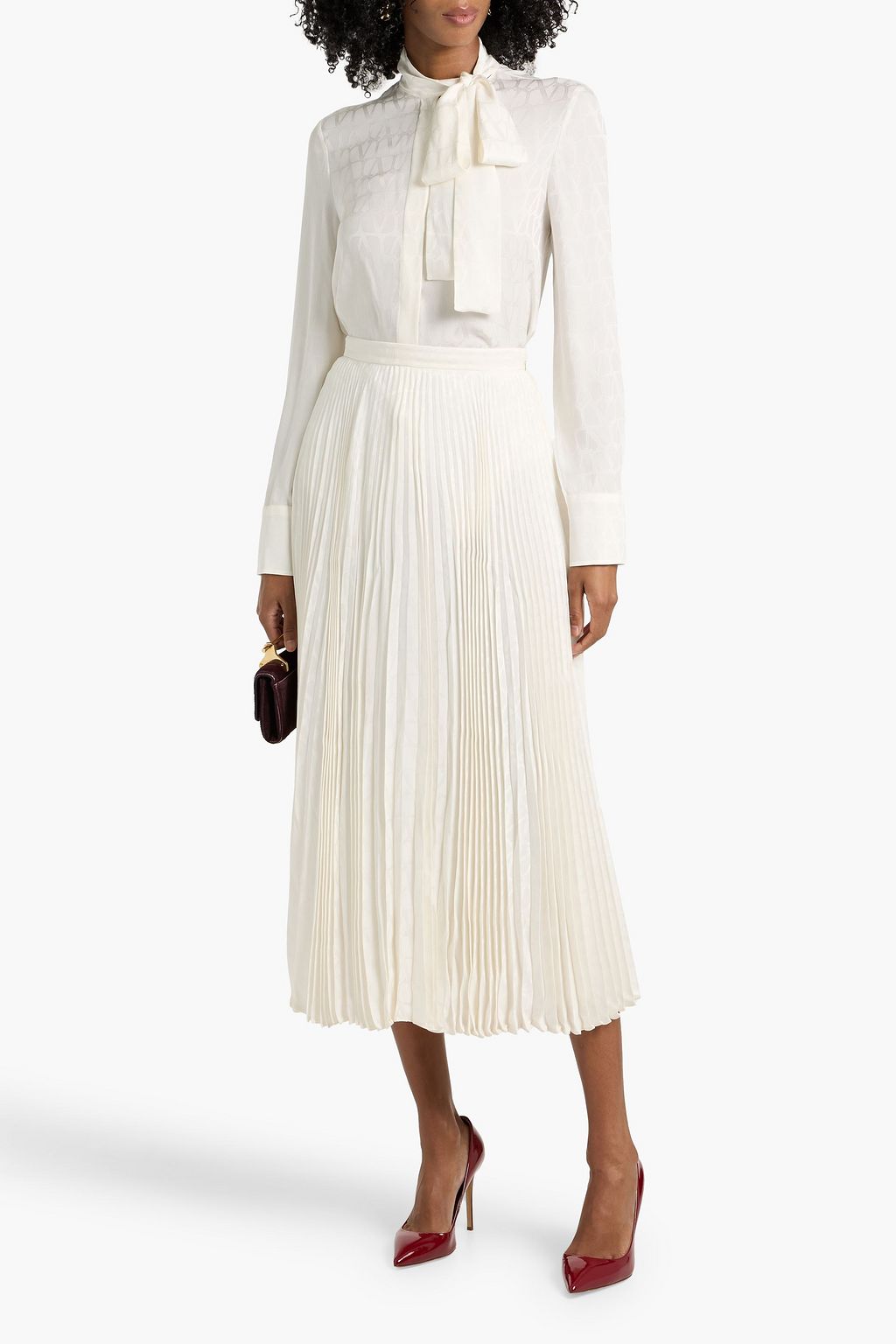 VALENTINO GARAVANI Pleated silk-jacquard midi skirt