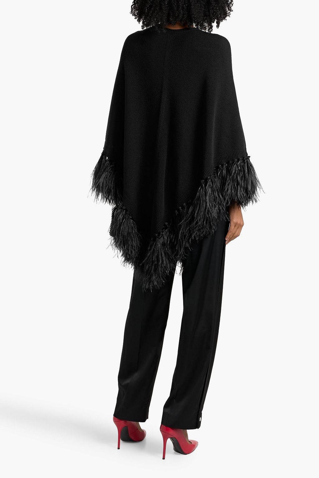 VALENTINO GARAVANI Feather-trimmed wool and cashmere-blend poncho